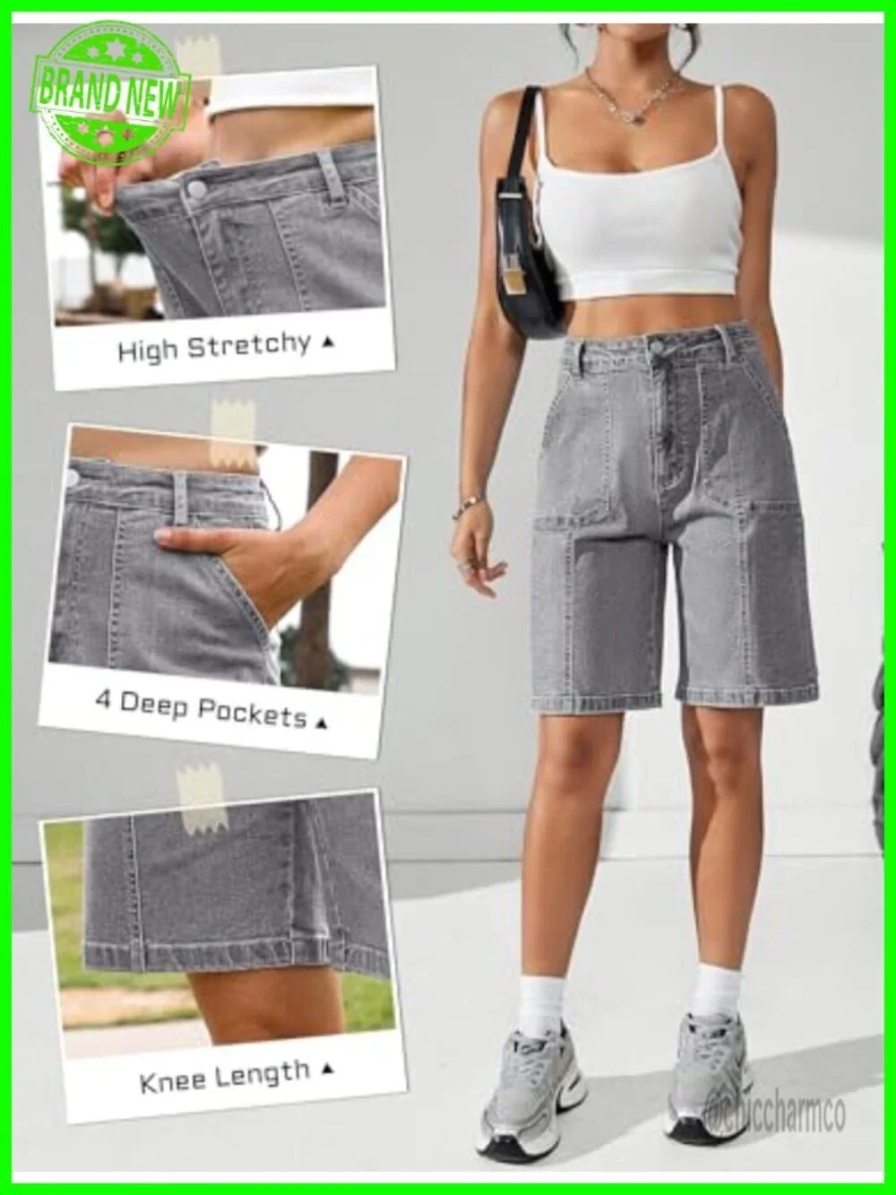 Women's Bermuda Shorts Denim Stretchy Cotton Jorts with Pockets Casual Relaxed